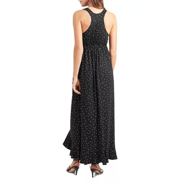 Ingrid & Isabel Maternity Racerback Ruffle Maxi Dress Black White Polka Dots XL - Picture 2 of 10